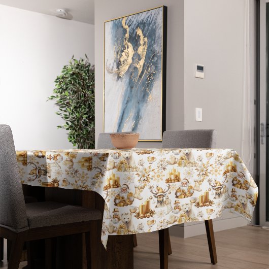 金ゴールドと白いクリスマスシンボル テーブルクロス