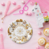 金ゴールドと白いクリスマスシンボル ペーパープレート (パーティー)