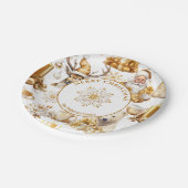 金ゴールドと白いクリスマスシンボル ペーパープレート (アングル)