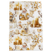 金ゴールドと白いクリスマスシンボル ミディアムペーパーバッグ (裏面)