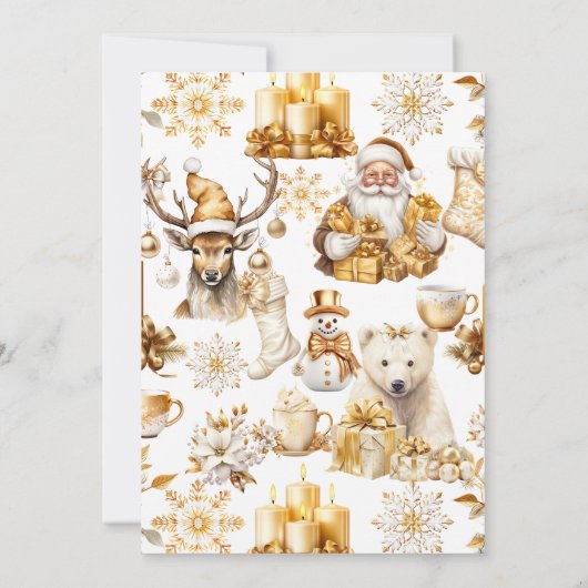 金ゴールドと白いクリスマスシンボル 招待状 (裏面)