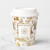 金ゴールドと白いクリスマスシンボル 紙コップ (正面)