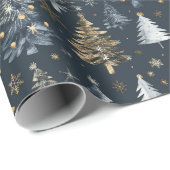 金ゴールドと白いクリスマスツリーを黒い背景に ラッピングペーパー (ロールコーナー)