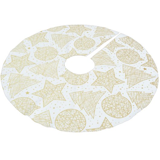 金ゴールドと白いクリスマスパターンのツリースカート ブラッシュドポリエステルツリースカート (アングル)