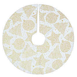 金ゴールドと白いクリスマスパターンのツリースカート ブラッシュドポリエステルツリースカート