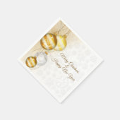 金ゴールドと白いクリスマスボール スタンダードカクテルナプキン (角)