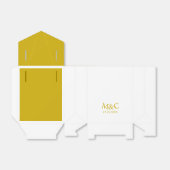 金ゴールドと白いシックなリボン付きモノグラムテント フェイバーボックス (折り畳みなし)