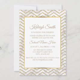 金ゴールドと白いトランクパーティー「大学へオフ」招待状 招待状
