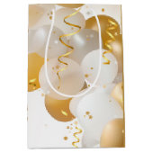 金ゴールドと白いバルーン ミディアムペーパーバッグ (正面)