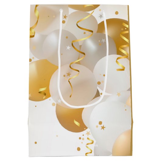 金ゴールドと白いバルーン ミディアムペーパーバッグ (裏面)