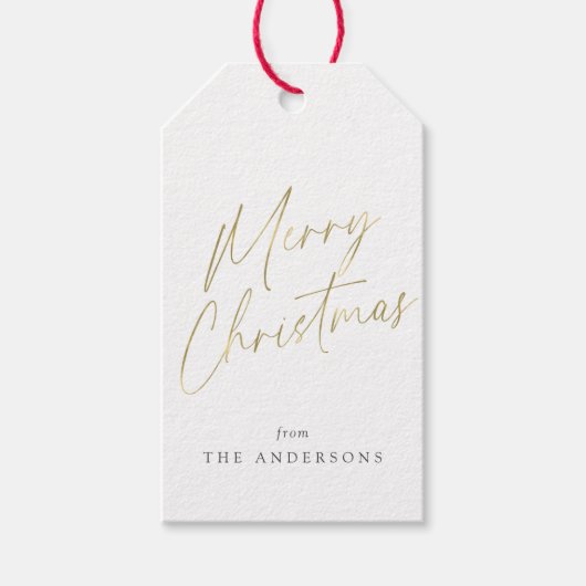金ゴールドと白いメリークリスマス書 ギフトタグ (正面)