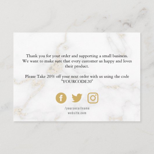 金ゴールドと白い大理石効果、お客様感謝してい向け エンクロージャーカード (裏面)
