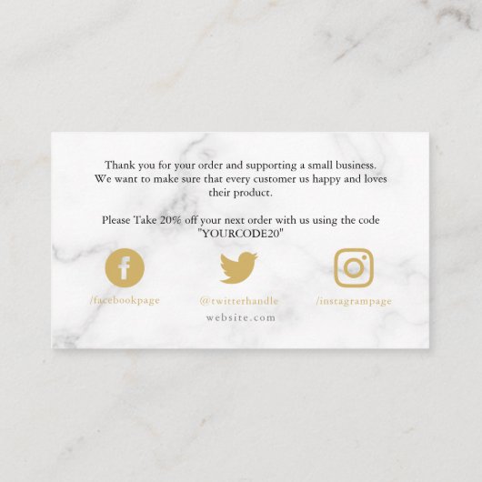 金ゴールドと白い大理石、お客様感謝していへ エンクロージャーカード (裏面)