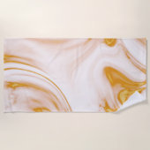 金ゴールドと白い大理石 ビーチタオル (正面)
