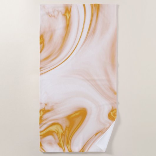 金ゴールドと白い大理石 ビーチタオル (正面)