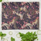 金ゴールドと白い竜とさくらんぼの花 キッチンタオル (折り畳み)