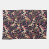 金ゴールドと白い竜とさくらんぼの花 キッチンタオル (横)