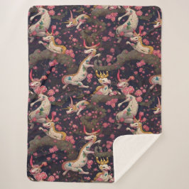 金ゴールドと白い竜とさくらんぼの花 シェルパブランケット