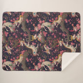 金ゴールドと白い竜とさくらんぼの花 シェルパブランケット (正面(横))