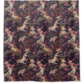 金ゴールドと白い竜とさくらんぼの花 シャワーカーテン (正面)