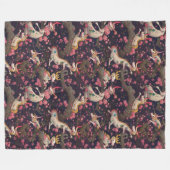 金ゴールドと白い竜とさくらんぼの花 フリースブランケット (正面(横))