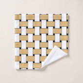 金ゴールドと白い織りの幾何学的パターン バスタオルセット (ウォッシュタオル)