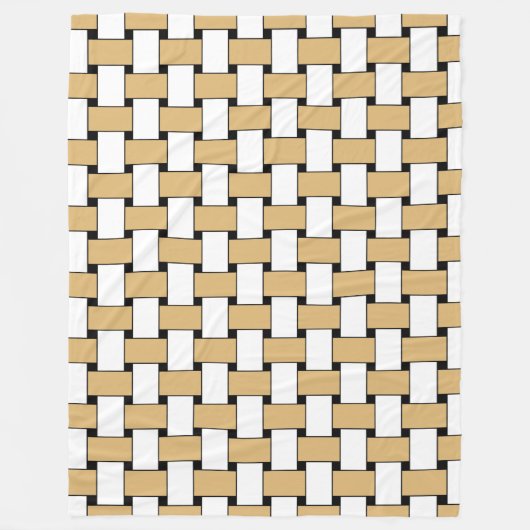 金ゴールドと白い織りの幾何学的パターン フリースブランケット (正面)