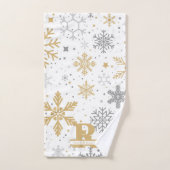 金ゴールドと白い背景の灰色の雪 バスタオルセット (ハンドタオル)