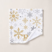 金ゴールドと白い背景の灰色の雪 バスタオルセット (ウォッシュタオル)