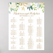 金ゴールドと白い花のアルファベット順の座席表 ポスター (正面)