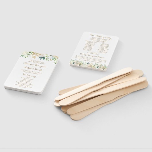 金ゴールドと白い花の結婚式 プログラムファン ハンドファン (組立なし)