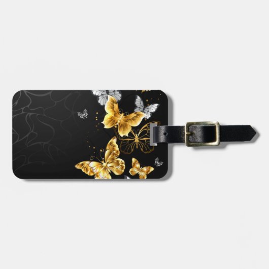 金ゴールドと白い蝶 ラゲッジタグ (正面横)