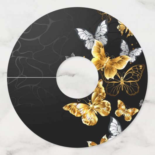 金ゴールドと白い蝶 ワイングラスタグ (正面)