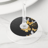 金ゴールドと白い蝶 ワイングラスタグ (クローズアップ)