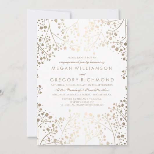 金ゴールドと白い赤ちゃんの息の婚約パーティ 招待状 (正面)