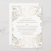 金ゴールドと白い赤ちゃんの息の婚約パーティ 招待状 (正面/裏面)