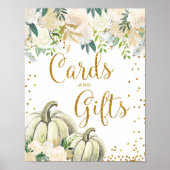 金ゴールドと白かぼちゃのカードとギフトサイン ポスター (正面)