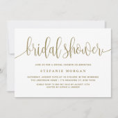 金ゴールドと白かわいらし書ブライダルシャワー 招待状 (正面)