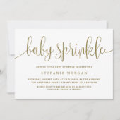 金ゴールドと白かわいらし書ベビー散水 招待状 (正面)