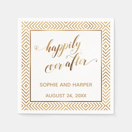 金ゴールドと白が幸いにも後を追うハート・ダイヤモンド スタンダードカクテルナプキン (正面)