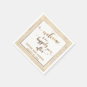 金ゴールドと白が私たちの幸せな後を歓迎 スタンダードカクテルナプキン (角)