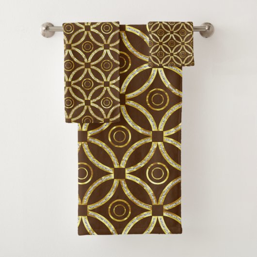 金ゴールドと白のグリッター幾何学的オン茶色 バスタオルセット (インサイチュ)