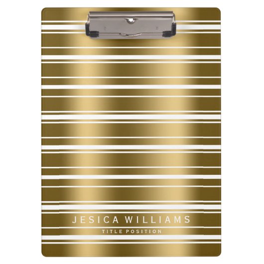 金ゴールドと白のストライプパターン クリップボード (正面)