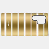 金ゴールドと白のストライプパターン SAMSUNG GALAXYケース (裏面横)