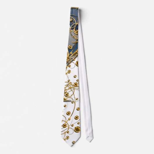 金ゴールドと白のタイ（青） ネクタイ (正面)