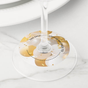 金ゴールドと白のバルーンの紙 ワイングラスタグ