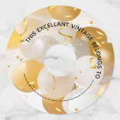 金ゴールドと白のバルーンの紙 ワイングラスタグ (正面)