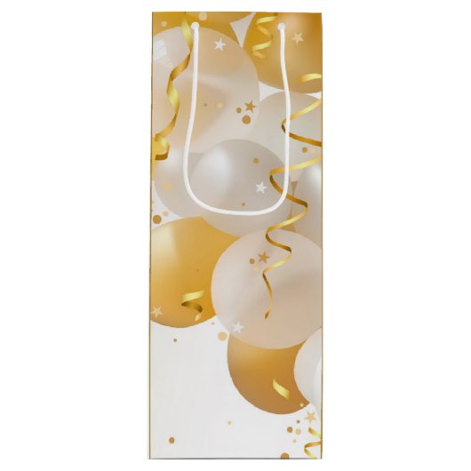 金ゴールドと白のバルーンの誕生日 ワインギフトバッグ (正面)