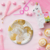 金ゴールドと白のバルーンパーティー ペーパープレート (パーティー)