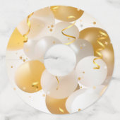 金ゴールドと白のバルーンパーティー ワイングラスタグ (正面)